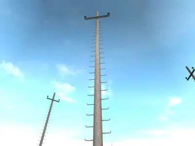 Wooden Electricity Pole with Ladder - Object 027 Low-poly 3D model