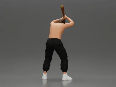 gangster holding baseball bat while biting someone on the floor 3D print model