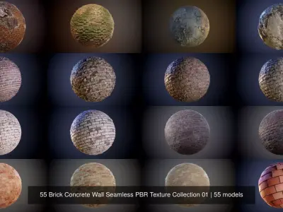 55 Brick Concrete Wall Seamless PBR Texture Collection 01 Texture