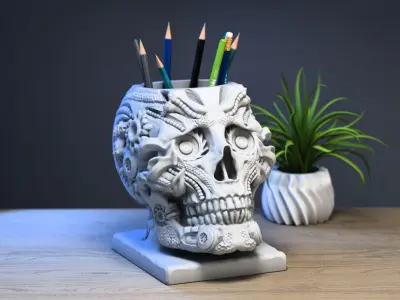 Robot Skull pen holder Cyborg pen holder 3D print model purchase