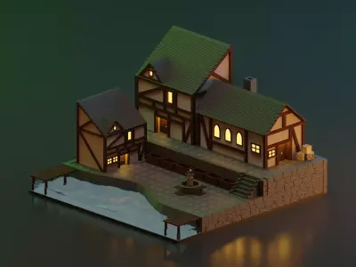 Low poly Medieval scene Low-poly 3D model