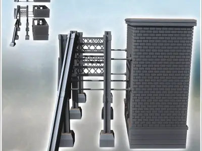 Modern brick building with floors access stairs and metal beam s 3D print model