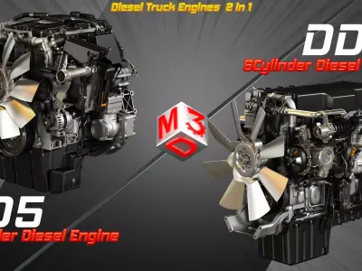 DD5 - DD15 Engines - Diesel Truck Engines  2 in 1 3D Model Pack
