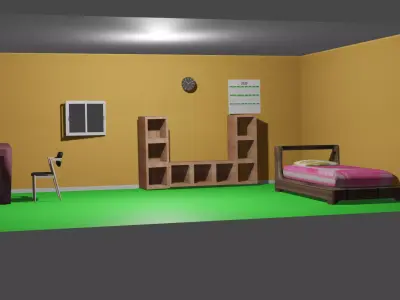 House room with bed and desk 3D model