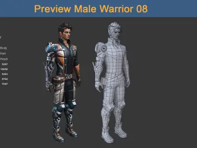 Character Male Warriors 08 - Ready for game Low-poly 3D model