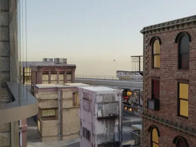 city with rail flyover Low-poly 3D model