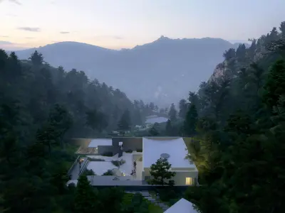 odern Mountain Forest Villa Retreat with Minimalist Architecture 3D model