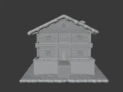 Snowy Log House 3D model