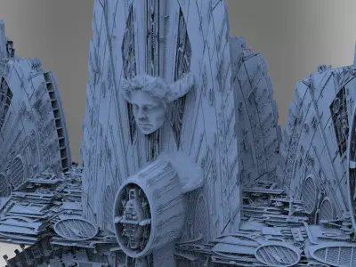 Sci-Fi City dystopia City Ruin Kit bash  3D model
