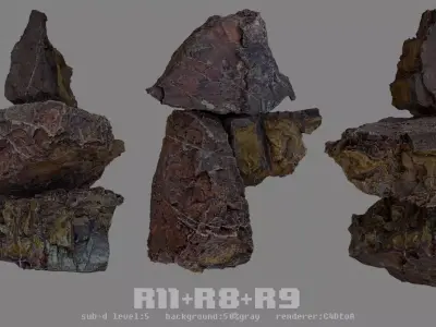 tripple red rock set Low-poly 3D model