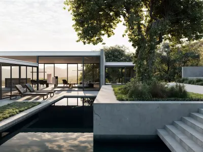 Villa landscape 3D model for Corona render 3D model 3D model