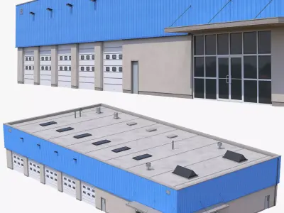 Industrial Building 16 Blue Low-poly 3D model