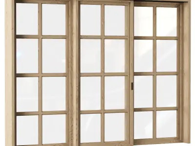 Rectangle wooden windows with door V2 Low-poly 3D model