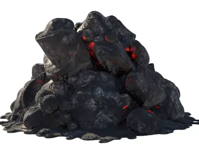 lit coal pile Low-poly 3D model
