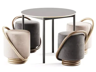 Base Round Table by Muuto and Smile Pouf Porada Milia Shop 3D model