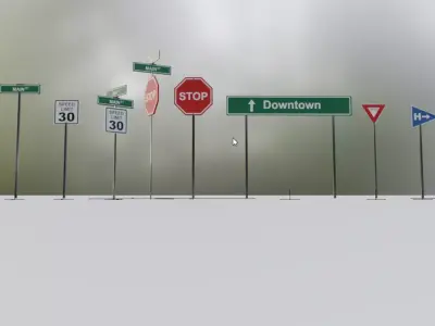 Pack of 10 Traffic Signs models - PBR Textured Version in 4K Low-poly 3D model