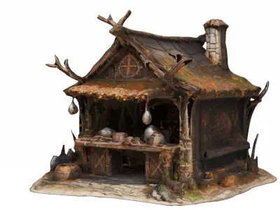 Medieval Merchant Stand Fantasy Weapon and Armor Stall FBX OBJ Low-poly 3D model