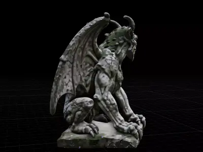 Ancient Mossy Gargoyle Statue  High Poly  Sculpt Low-poly 3D model