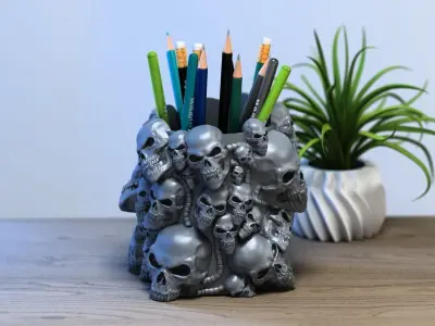 Skull robot pen holder Cyborg pen holder Perfect Gamer Gift 3D print model