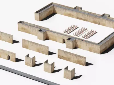 Modular Stone Walls Roman Ancient Fort Scan with LODs pack 8 Low-poly 3D model