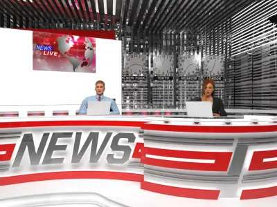  Modern News Studio Set Rigged 