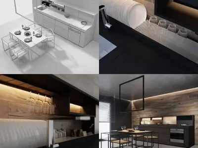 SMART-KITCHEN modern kitchen with walls and wooden floors 3D model