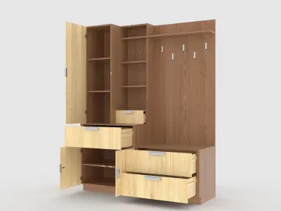 hallway 9 wooden cabinet with drawers and shelves 3D model