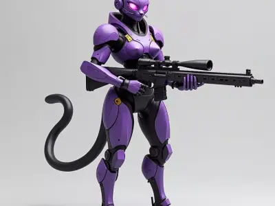 Feline Sniper Mech 3D Model Purple Elite Operative 3D model