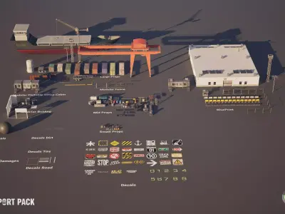 Realistic Modular Container Port Environment Low-poly 3D model