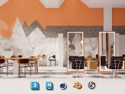 Modern Barber Chair  Workstation - Pro Hair Stylist Setup 3D model