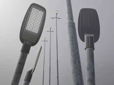 Street Light 2 Galvanized F3 M1 K0 7000mm Low-poly 3D model