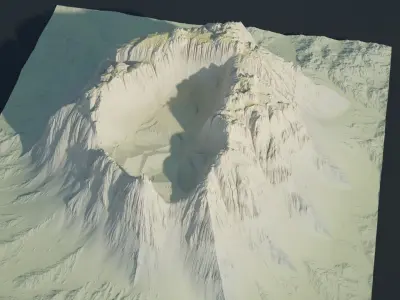 Highly detailed sci-fi rocky volcano with sand deposits 3D model