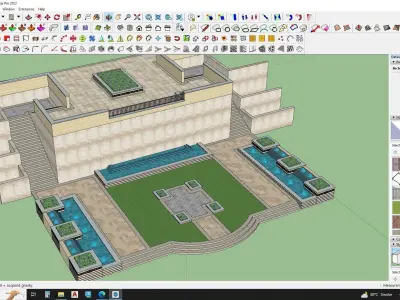 3d model of Podium deck landscape with fountains 3D model