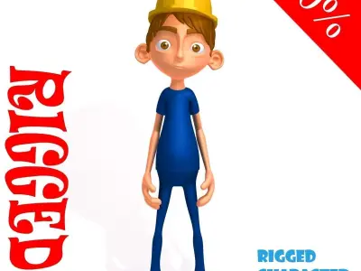 Worker Cartoon  Rigged 02 3D model