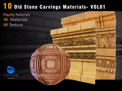 10 Old Stone Carvings Set Texture