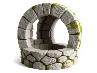 Ancient Stone Well with Moss model pack Low-poly 3D model