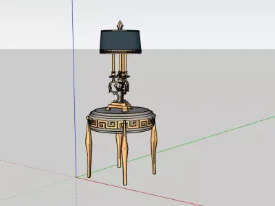 Classical Marble-Top Bedside Table with Ornate Lamp 3D model