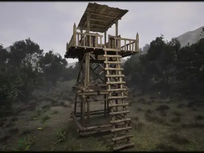 Wooden Watchtower C Low-poly 3D model