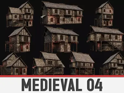 MEDIEVAL 04 with INTERIORS 4K TEXTURES Low-poly 3D model