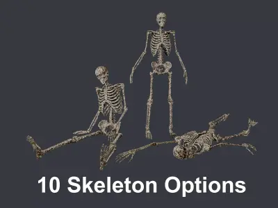 10 Skeletons Old and Mossy Game Ready Low-poly 3D model