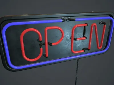 Neon Open Sign PBR Game Ready Low-poly 3D model