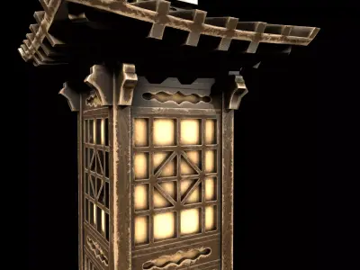 Stylized Japanese Lantern - PBR Low Poly Emissive Low-poly 3D model