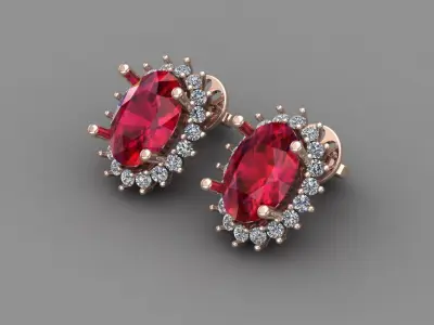 Ruby Rose Gold Diamond Women Earring 3D print Model 3D print model purchase