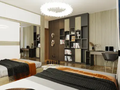 Sleek Modern Twin Bedroom Boys Teen Room Interior Scene Free 3D model