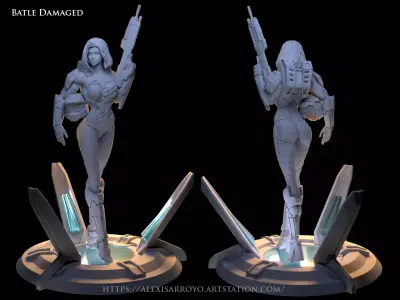 Female Halo Spartan Battle damage 3D print model 3D print model