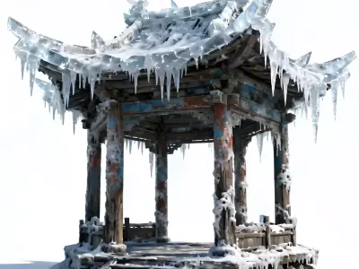 Ruined Frozen Chinese Pavilion 3D Model Low-poly 3D model