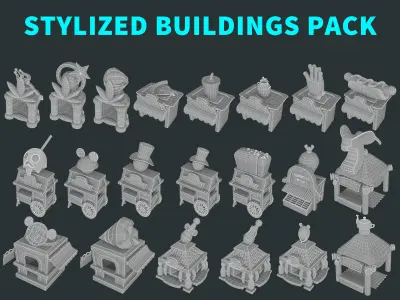 Stylized city pack 3d model Low-poly 3D model