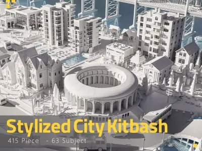 415 Stylized City Elements  Kitbash Collection Low-poly 3D model