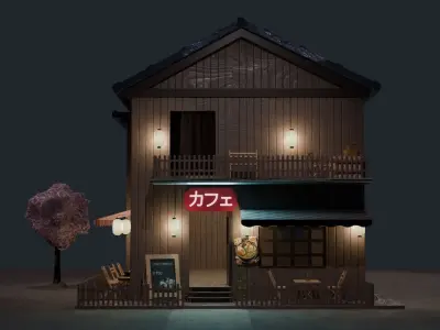 Japanese shop house or Japanese Machiya 3D model