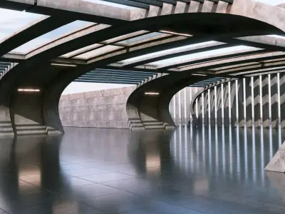 Modern Concrete Corridor Architectural Background - V1U1 3D model